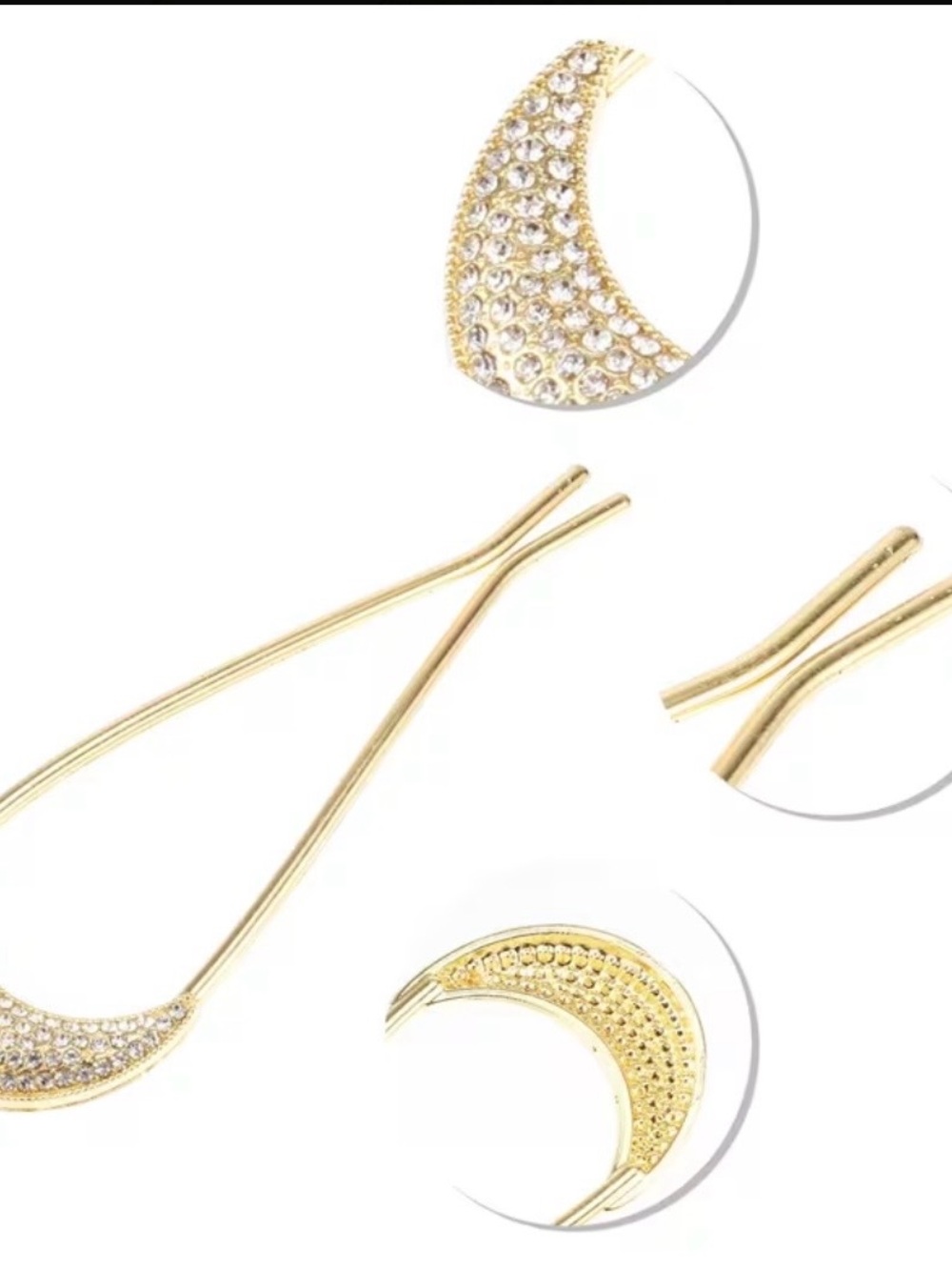 Gold Crescent Rhinestone Hair Stick - Picture 3 of 5